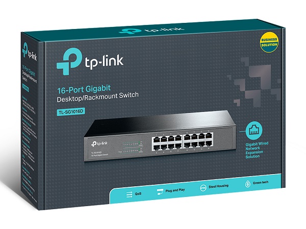 TP-LINK TL-SG1016D, 16 Port, 10/100/1000M, Çelik Kasa, Gigabit Desktop/Rackmount Switch / Omada Runrate