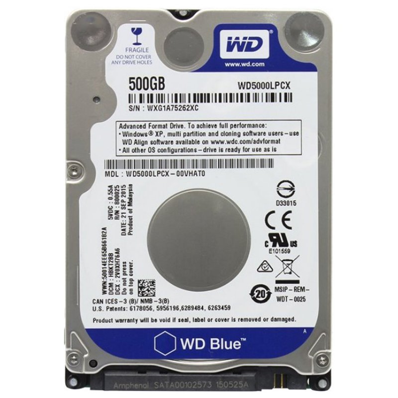 WD 2.5" 500GB Blue WD5000LPCX SATA-3.0 5400RPM 16MB Notebook Harddisk (Disti)