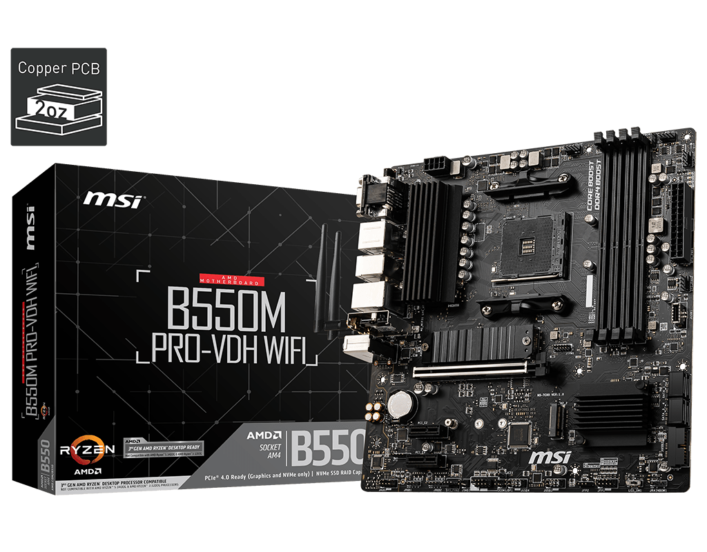 MSI B550M PRO-VDH Wi-Fi AMD AM4 DDR4 Micro ATX Anakart