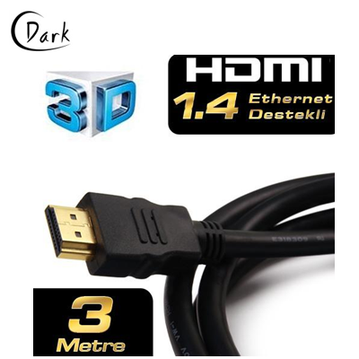 Dark v1.4 HDMI 3m, 4K / 3D ve Ağ Destekli Altın Uçlu Kablo - DK-HD-CV14L300A90